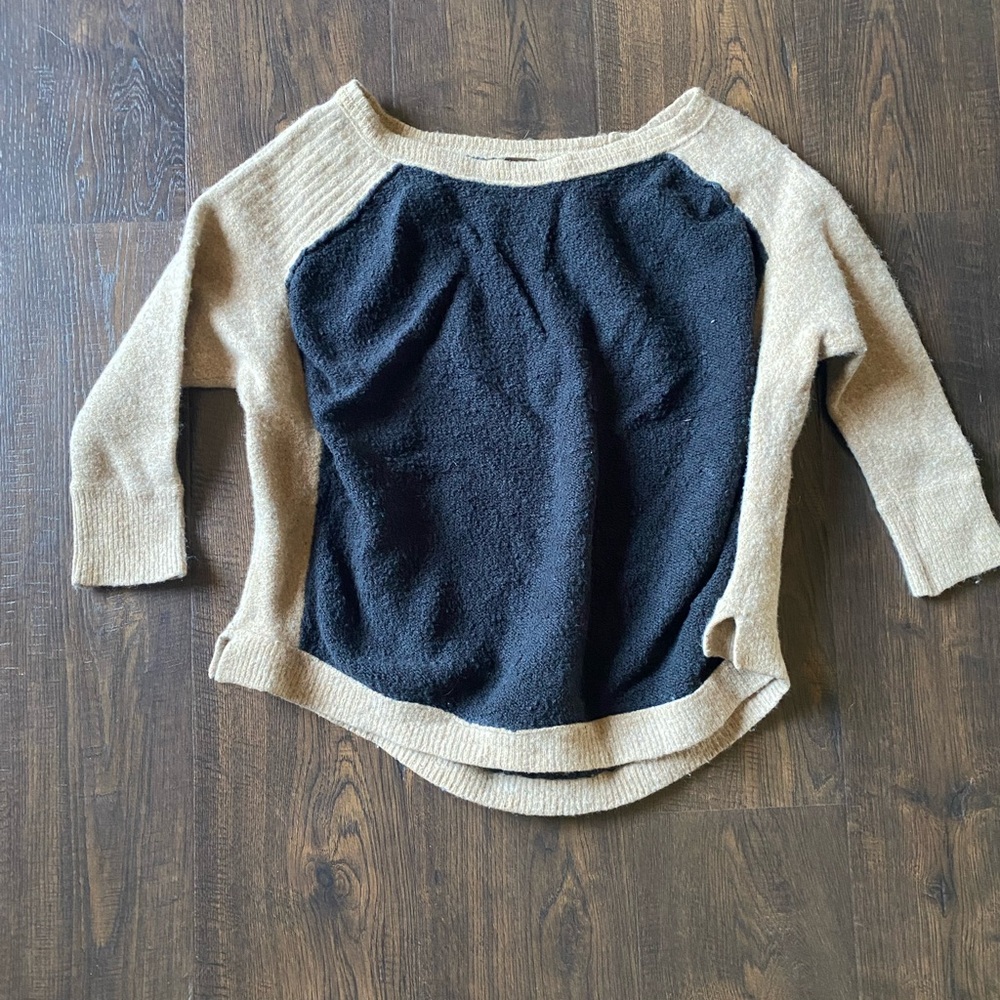 free people tabard sweater two tone color-block black beige wool women’s small